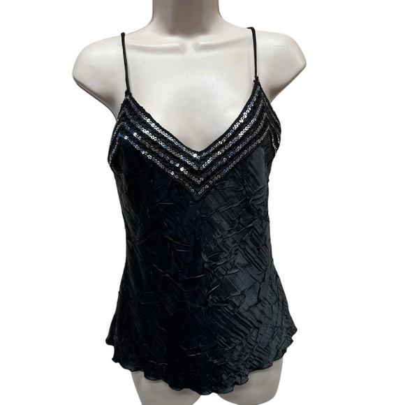 tovia Tops - Y2K euro women’s tank top satin crinkle black sequined whimsigoth fairy grunge M